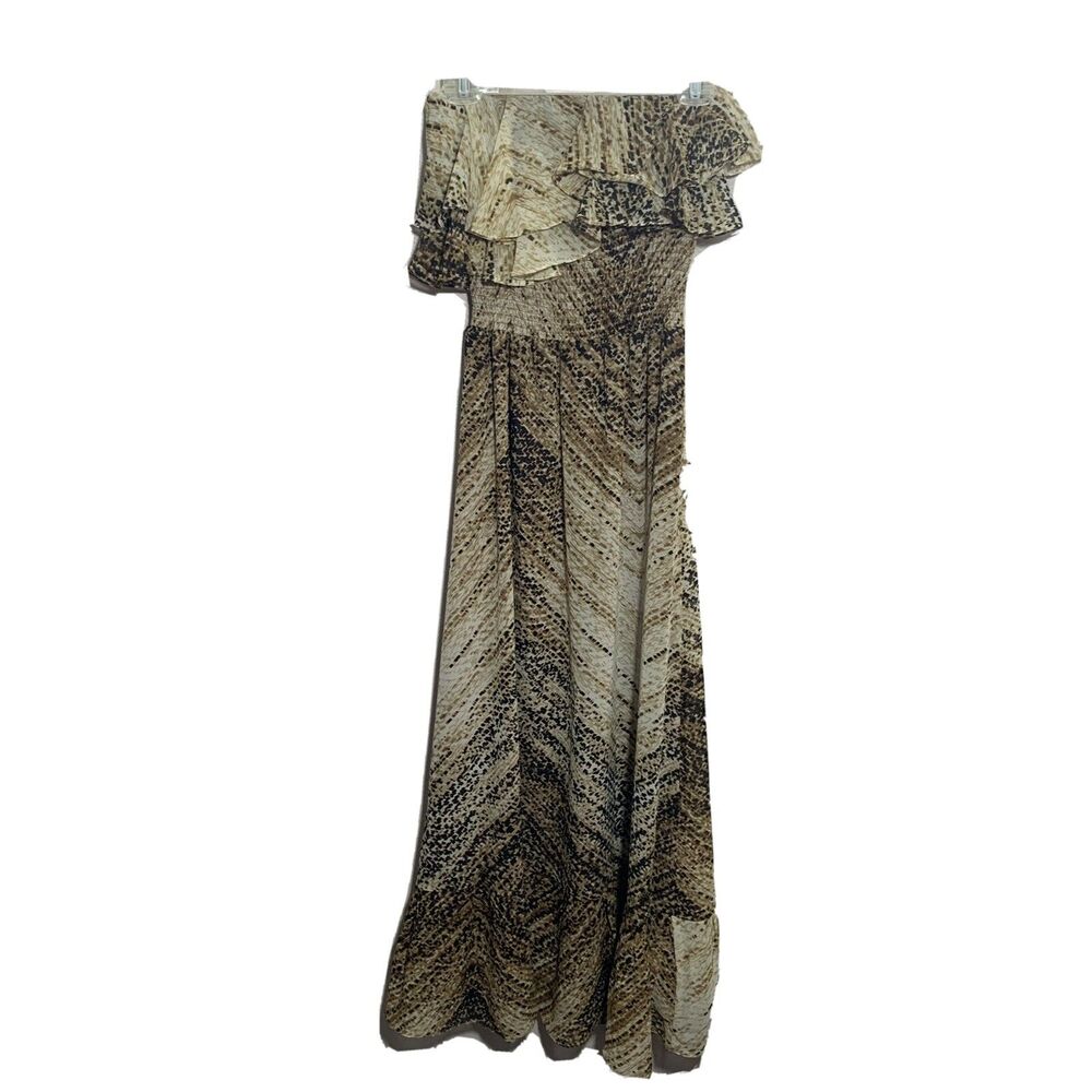 MM Couture Maxi Strapless Dress Leopard Print Ruffle Sz Sz